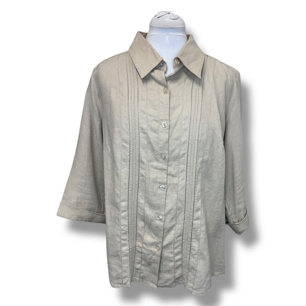 Choices Women 3/4 Sleeve Button Down Linen Shirt Style# LLN80031, size 1X